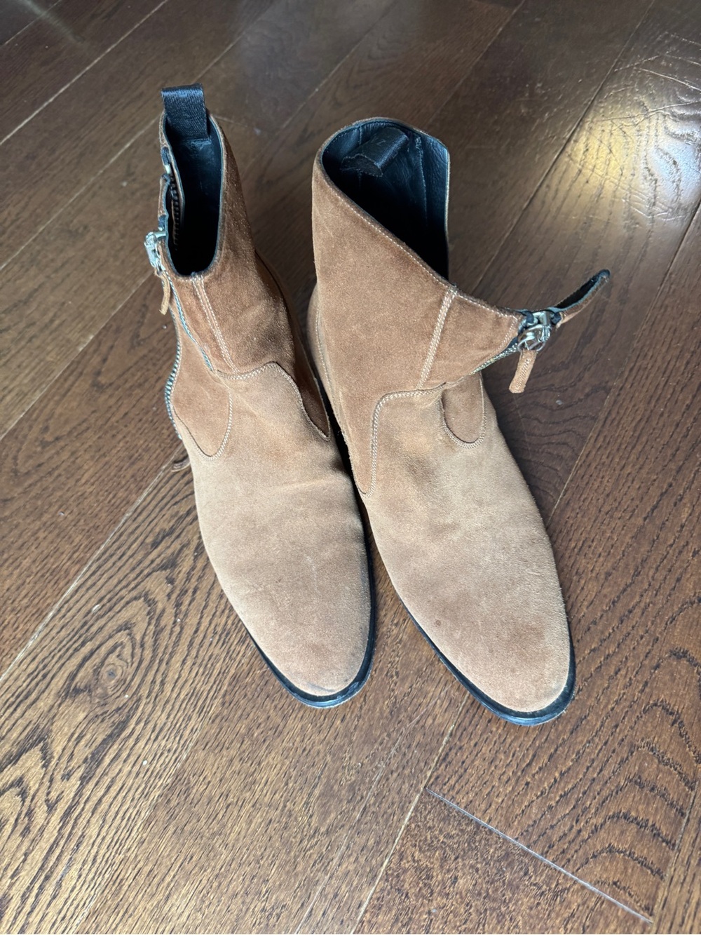 Men's Brown Suede Ankle Boots with Side Zipper